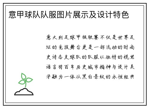 意甲球队队服图片展示及设计特色